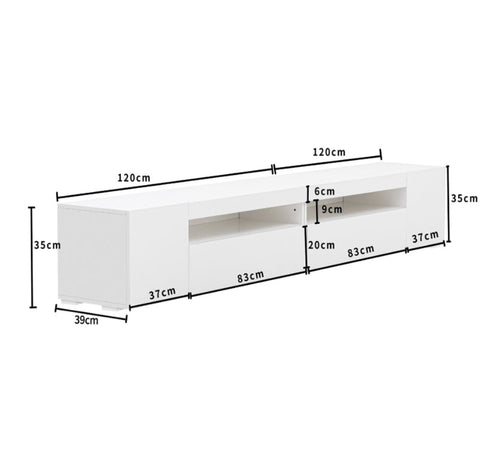 Rootz White Modern TV Cabinet - Entertainment Stand - Media Console - Ample Storage Space - 240L x 39W x 35H cm