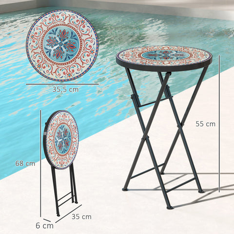 Rootz Mosaic Garden Table - Foldable Terrace Table - Outdoor Side Table - Space-Saving Design - Ø35.5 x 55H cm