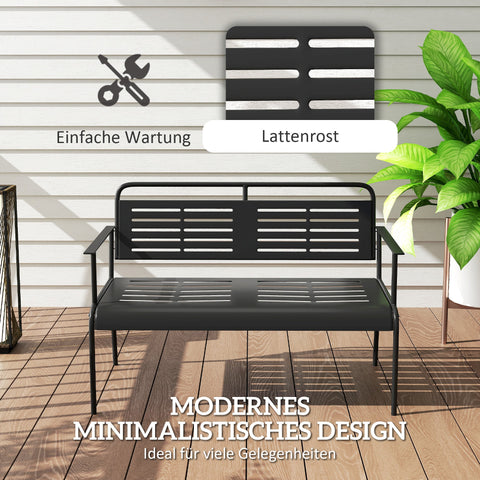 Rootz 2-Seater Garden Bench - Weatherproof Furniture - Water-Repellent Outdoor Bench - Comfort Seating - 121 x 64 x 84cm, Black
