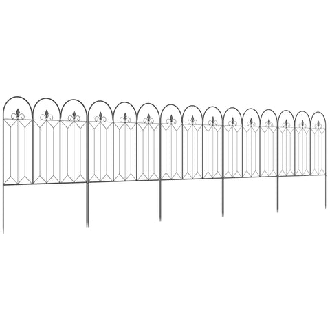 Rootz Garden Decorative Metal Fence Set - Outdoor Panels - Boundary Fencing - Charming Design - 305 x 79.5 cm Black