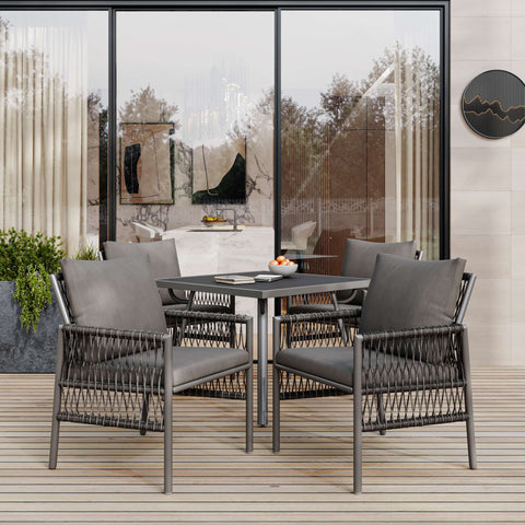 Rootz 5 Piece Garden Lounge Set - Outdoor Dining Set - Patio Furniture - Weather Resistant Durability - Chairs: 64.5x58x86 cm, Table: 83.5x83.5x74 cm