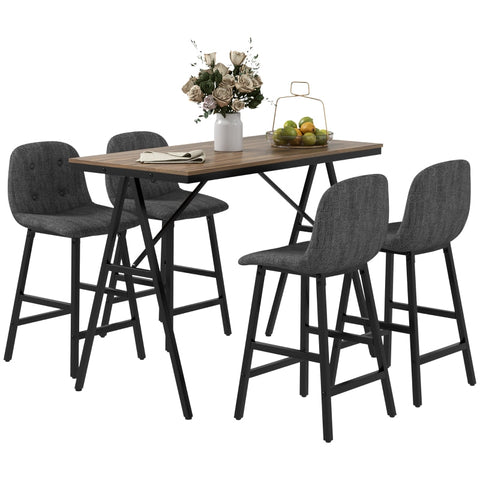 Rootz 5-Piece Bar Table Set - Dining Set - Pub Table and Chairs - Industrial Design - Space-saving - Dark Gray - 120cm x 60cm x 91cm