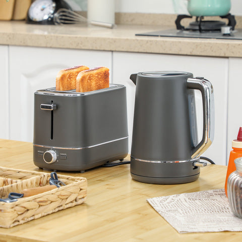 Rootz Kettle and Toaster Set - 1.7L - 6 Browning Levels - Quick Heating - Grey - 21.2x16x24.3cm