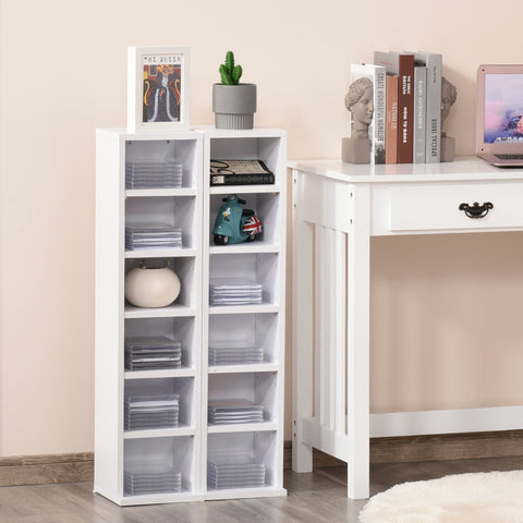 Rootz Set of 2 CD Stands - Media Shelves - Decorative Storage - Organize Up to 204 CDs - 21 x 22.5 x 88.5 cm - White Finish