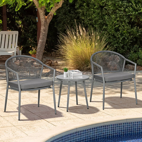 Rootz Garden Furniture Set - Patio Chairs - Outdoor Seating - Weatherproof - Comfortable Cushions - Elegant Design - 58cm x 62cm x 78cm (Chairs), Ø 48cm x 46cm (Table)