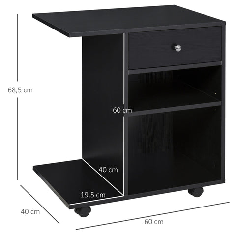 Rootz Printer Table - Printer Stand - Office Trolley - Chipboard - Black - 60cm x 40cm x 68.5cm - Maximize Workspace Efficiency