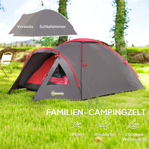 Rootz Camping Tent 3 Person - Lightweight Shelter - Waterproof Tent - UV 50+ Protection - Includes Canopy - 3.15m x 2.15m x 1.3m