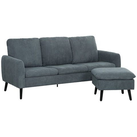 Rootz Corner Sofa with Footstool - L-Shaped Couch - 3-Seater Sofa - Dense Foam Padding - 196cm x 140cm x 88cm