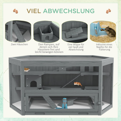 Rootz 3 Level Hamster Cage - Small Animal Home - Multi-Tier Enclosure - Optimal Ventilation - 115cm x 60cm x 55cm