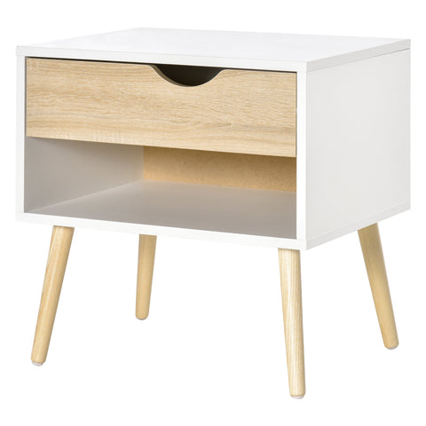Rootz Side Table - Bedside Table - Hallway Chest - MDF Chipboard White + Oak - Durable & Stylish - 50 x 39 x 51 cm