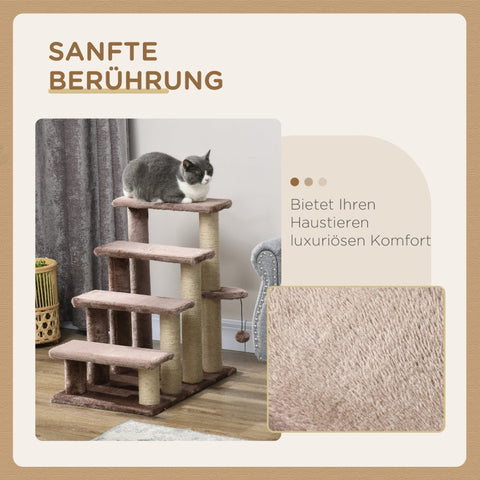 Rootz Cat Tree-Stair Combo - Pet Stairs - Climbing Aid - Play & Rest Area - Cat Scratching Post - Plush Lined - 60cm x 40cm x 64cm