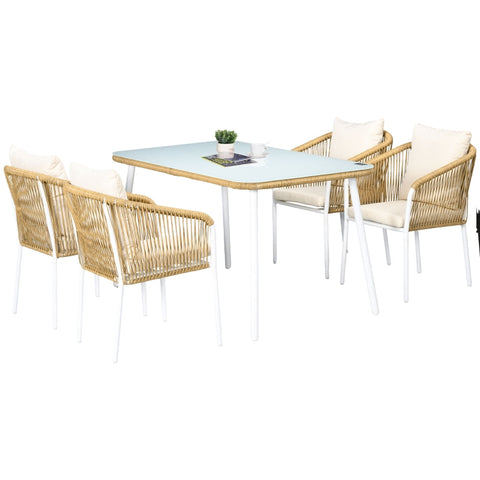 Rootz 5-Piece Garden Set - Outdoor Furniture - Patio Seating - Space-Saving Design - Durable & Weather-Resistant - Luxurious Comfort - Table: 140L x 80W x 74H cm, Chairs: 57W x 60D x 77H cm