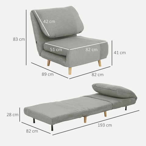 Rootz 2-in-1 Sleep Armchair Guest Bed - Recliner - Folding Sofa - Adjustable Headrest - Space Saving - 82cm x 89cm x 83cm Grey
