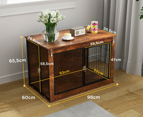 Rootz Dog Transport Box - Stay Box for Pets - Secure Doors - Robust Design - 98 x 60 x 65.5 cm - Brown