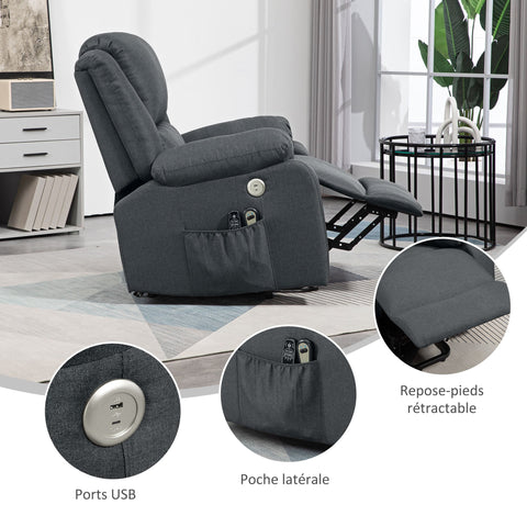 Rootz Upheaval Electrically Massage Chair - Recliner - Heated Armchair - USB Charging - 87 x 92 x 105 cm - Grey