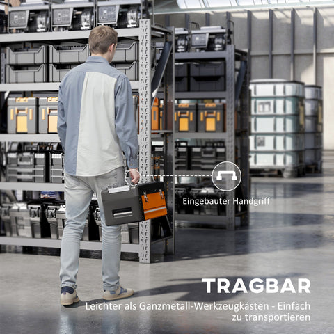 Rootz Tool Box Empty - Tool Chest - Storage Organizer - Scratch & Rust-Resistant - 49.7 x 25.3 x 23 cm - Orange Steel with Drawer