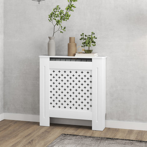 Rootz Radiator Cover Lattice Design - Radiator Cladding - Wooden Grid - Optimal Heat Emission - 78cm x 19cm x 82cm - White