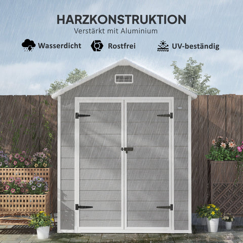 Rootz Plastic Garden Shed - Tool Shed - Outdoor Storage Unit - Weatherproof & Lockable - Ventilated & UV Resistant - 182x151x219cm - Grey, White