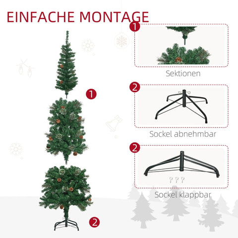 Rootz Slim Christmas Tree - Artificial Pine Tree - Pinecone Decor - Easy Assembly - Space-Saving Design - Flame Retardant - Ø54cm x 195cm