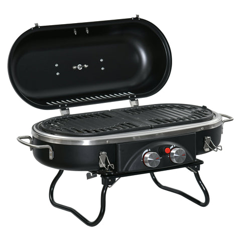 Rootz Portable Gas Grill - Foldable BBQ - Garden Grill - Compact & Easy Cleaning - 66cm x 34.5cm x 37cm