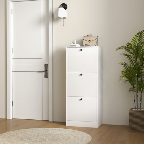 Rootz Shoe Cabinet - Shoe Shelf - Footwear Organizer - Space-Saving - White Chipboard - 47cm x 28cm x 115cm