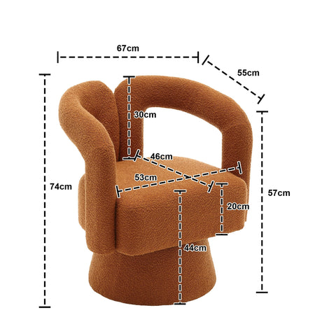 Rootz Swivel Office Chair - Bouclé Fabric - Barrel Design - 360-Degree Rotation - Dimensions: 67L x 55W x 74H cm