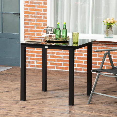 Rootz Garden Table - Outdoor Table - Outdoor Lounge Table - Weather Resistant - Tempered Glass - Black - 80 x 80 x 74 cm