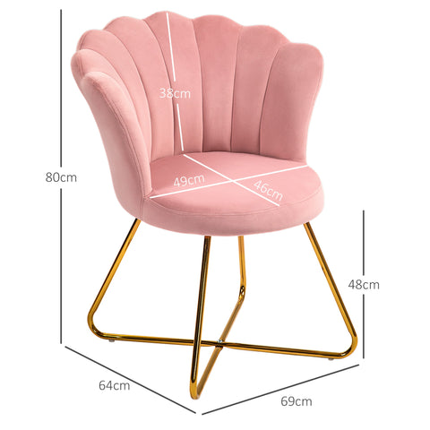 Rootz Mussle Chair - Hair Chair - Living Room Armchair - Comfort & Elegance - 69 x 64 x 80 cm - Pink Velvet, Steel Legs