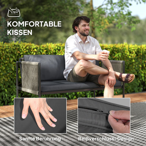 Rootz 4-Part Garden Furniture Set - Outdoor Lounge - Patio Sofa Set - Steel & Rattan - Ideal Comfort - Armchair 65x68cm, Sofa 116x65cm, Table 90x50cm