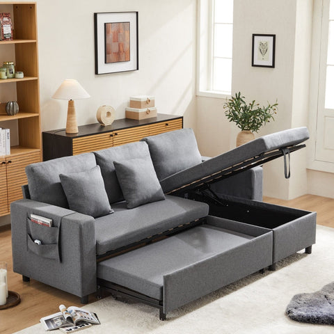 Rootz L-Shaped Sofa Bed - Convertible Couch - Sleeper Sofa - Bed Function - 219cm x 142.5cm x 70.5cm