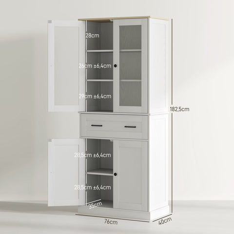 Rootz Kitchen Cabinet - Buffet - Acrylic Front Drawers - Extra Storage - 76 x 40 x 182.5 cm White