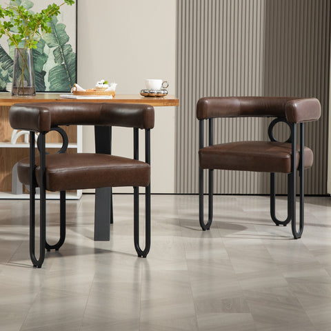 Rootz Set of 2 PU Leather Dining Chairs - Round Back - Modern Stylish - Luxurious Comfort - 60cm x 47cm x 72cm