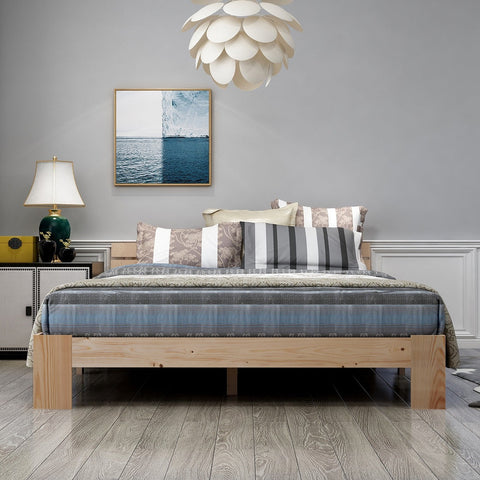 Rootz Double Bed with Headboard - Pine Wood Bed Frame - Natural Wood Bed - 144cm x 210cm x 67.5cm
