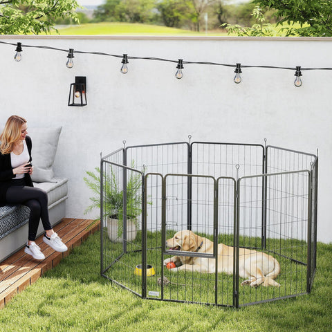 Rootz Puppy Runpon 8-Corner Puppy Playpen - Pet Enclosure - Dog Pen - Adjustable Design - 136x136x100cm / 204x68x100cm