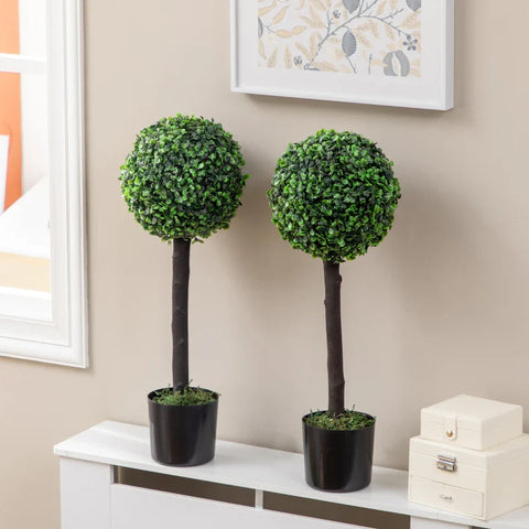 Rootz Set van 2 Kunstbuxus - 2 Buxus - Kunstplanten - Buiten - Groen + Bruin + Zwart - 20 cm x 20 cm x 60 cm