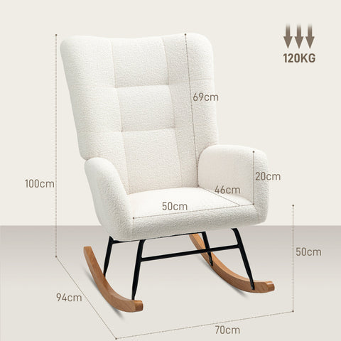Rootz Rocking Chair - Cozy Cover - Thick Padding - Non-Slip - 70 x 94 x 100cm -  White