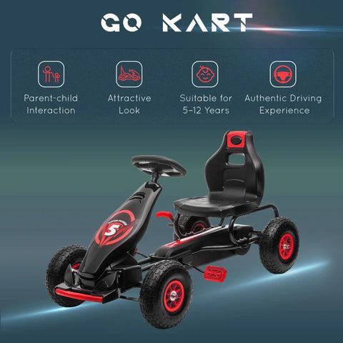 Rootz Children's Go-kart - With Pedals - Adjustable Seat - Indoor And Outdoor - From 5 Years - Red + Black - 121 x 58 x 61 cm