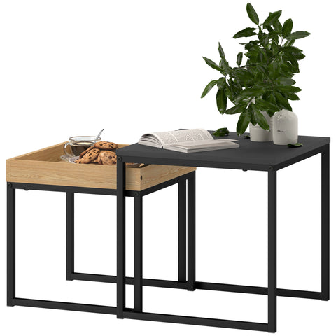 Rootz Modern Coffee Table Set - Coffee Tables - Side Tables - Durable MDF Steel - 45x45x45cm & 40x40x40cm