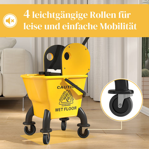 Rootz Rollable Mopp-Eimer - Wiping Bucket - Cleaning Bucket - 26L Capacity - Ergonomic Handle - 45x31x90cm