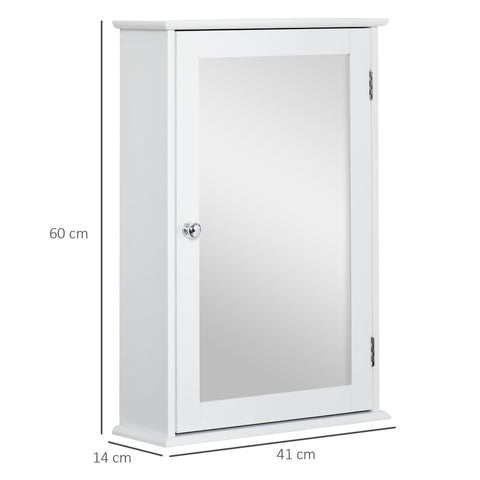 Rootz Wall Mirror Cabinet - Bathroom Storage - Toilet Cabinet - 1 Door, 2 Shelves - Space-Saving White MDF Glass - 41cm x 14cm x 60cm