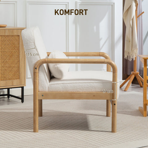 Rootz Akzentstuhl - Upholstered Chair - Modern Lounge Seating - White and Brown Bouclé Fabric - Stable Rubber Wood Frame - 67cm x 80cm x 83cm