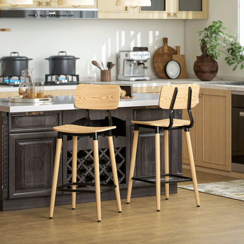 Rootz 2-Set Bar Stool with Backrest - Bar Chairs - Kitchen Island Seating - Nordic Charm - 41cm x 47cm x 94cm