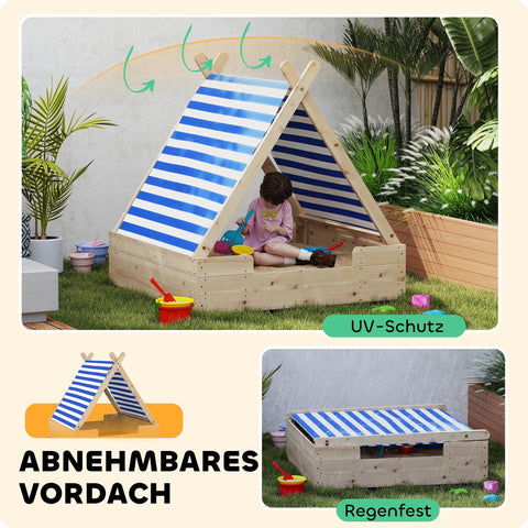 Rootz Sand Box for Children - Sandpit - Play Area - Weatherproof Tent Roof - Withstand Daily Use - 120 x 120 x 126.5 cm