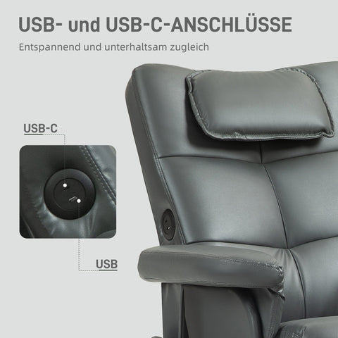 Rootz Massage Chair with Stool - Relaxation Chair - Recliner - USB Charging - 78L x 86W x 93H cm, Grey Leather Look
