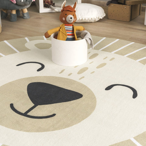 Round Children's Rug – Soft Short-Pile – Durable, Washable Play Mat – Cute Animal Motifs