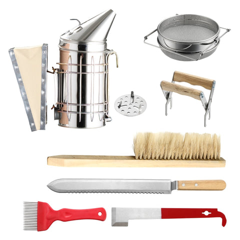 Rootz 7-Piece Beekeeping Tool Set - Beekeeping Kit - Honey Harvesting Tools - Convenient & Safe Honey Harvesting - Calm Bees with Stainless Steel Smoker - Effortless Frame Removal - 28.5cm Smoker Height - Stainless Steel & Wood