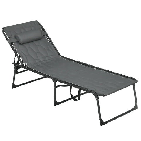 Rootz Sun Lounger - Deck Chair - Garden Lounger - Foldable - Including Cushion - Weatherproof - Oxford Fabric-polyester - Gray - Black - 188cm X 65cm X 36cm