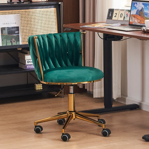 Rootz Velvet Office Chair - Home Desk Chair - Swivel Seating - Adjustable Height - 54.1L x 57.9W x 77.9H cm