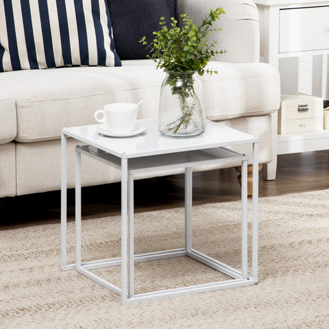 Rootz Side Table Set - Modern Nesting Tables - Space Saving Coffee Tables - Sturdy Steel Frame - 40cm x 40cm x 40cm