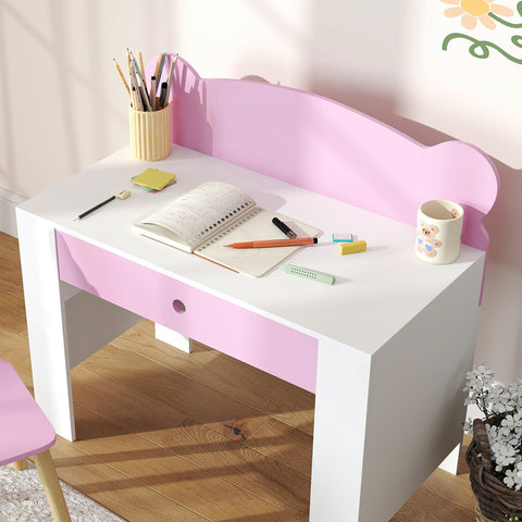Rootz Children's Desk Set - Work Table - Chair - Educational Fun - Bear Shape - Pink - 80cm x 41cm x 74.5cm